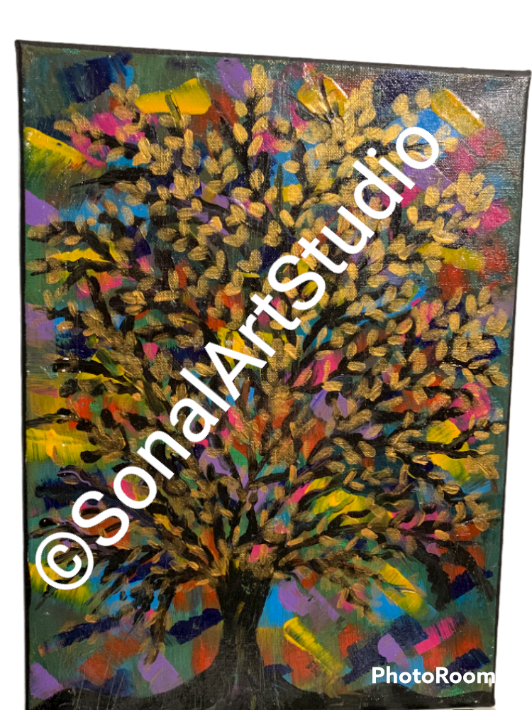 Golden Tree Painting - SonalArtStudio