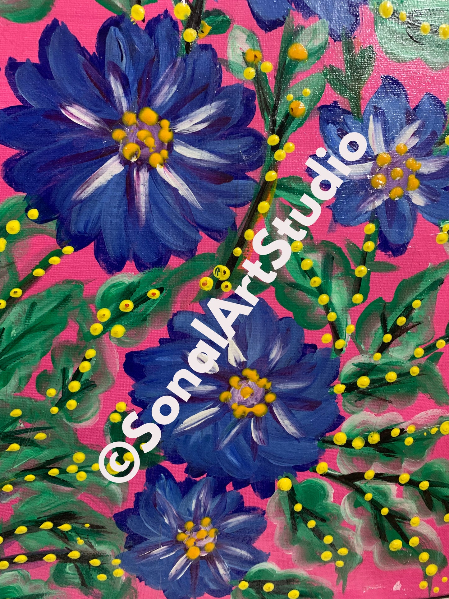 Blue Flowers Painting - SonalArtStudio