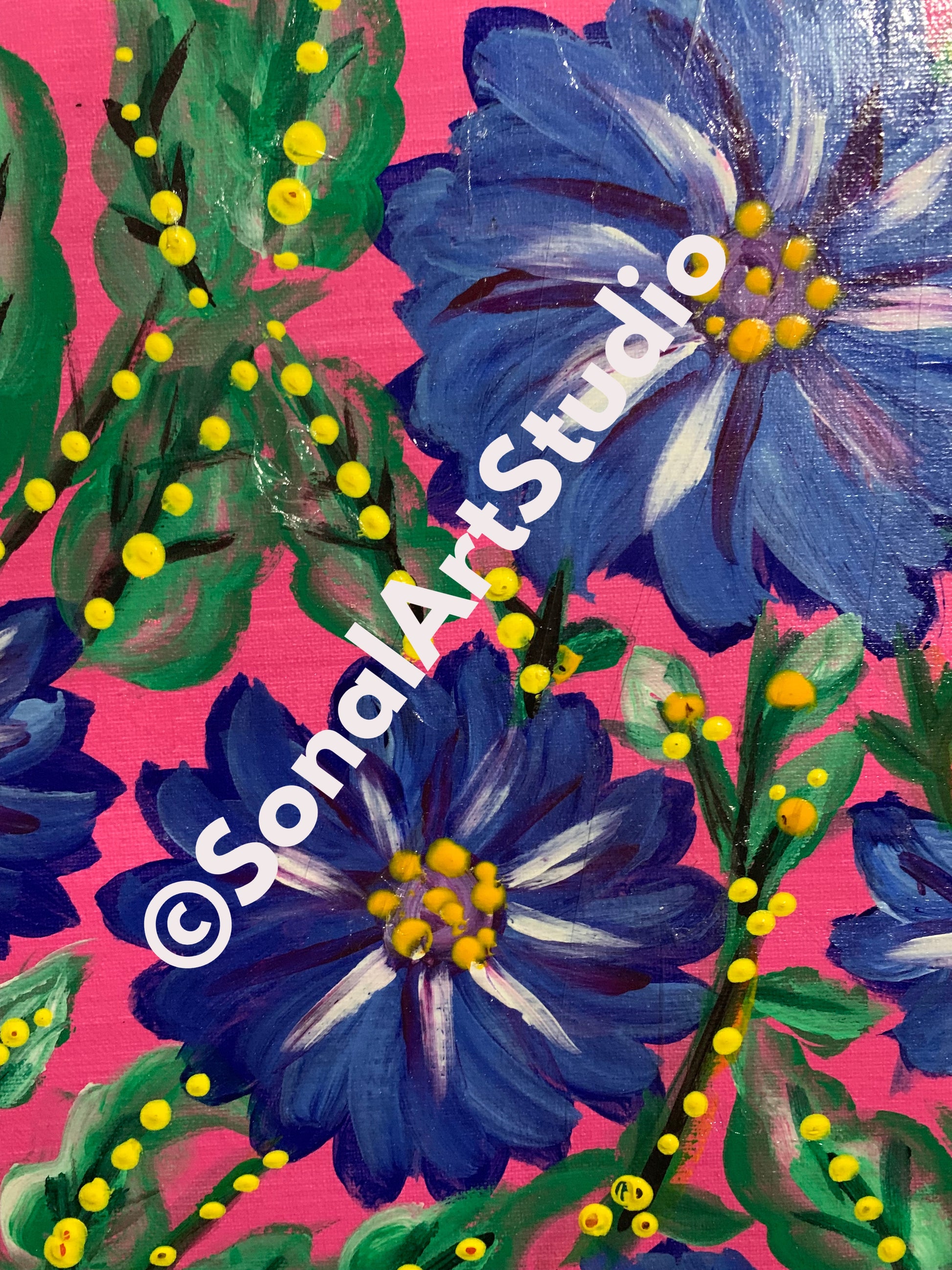 Blue Flowers Painting - SonalArtStudio