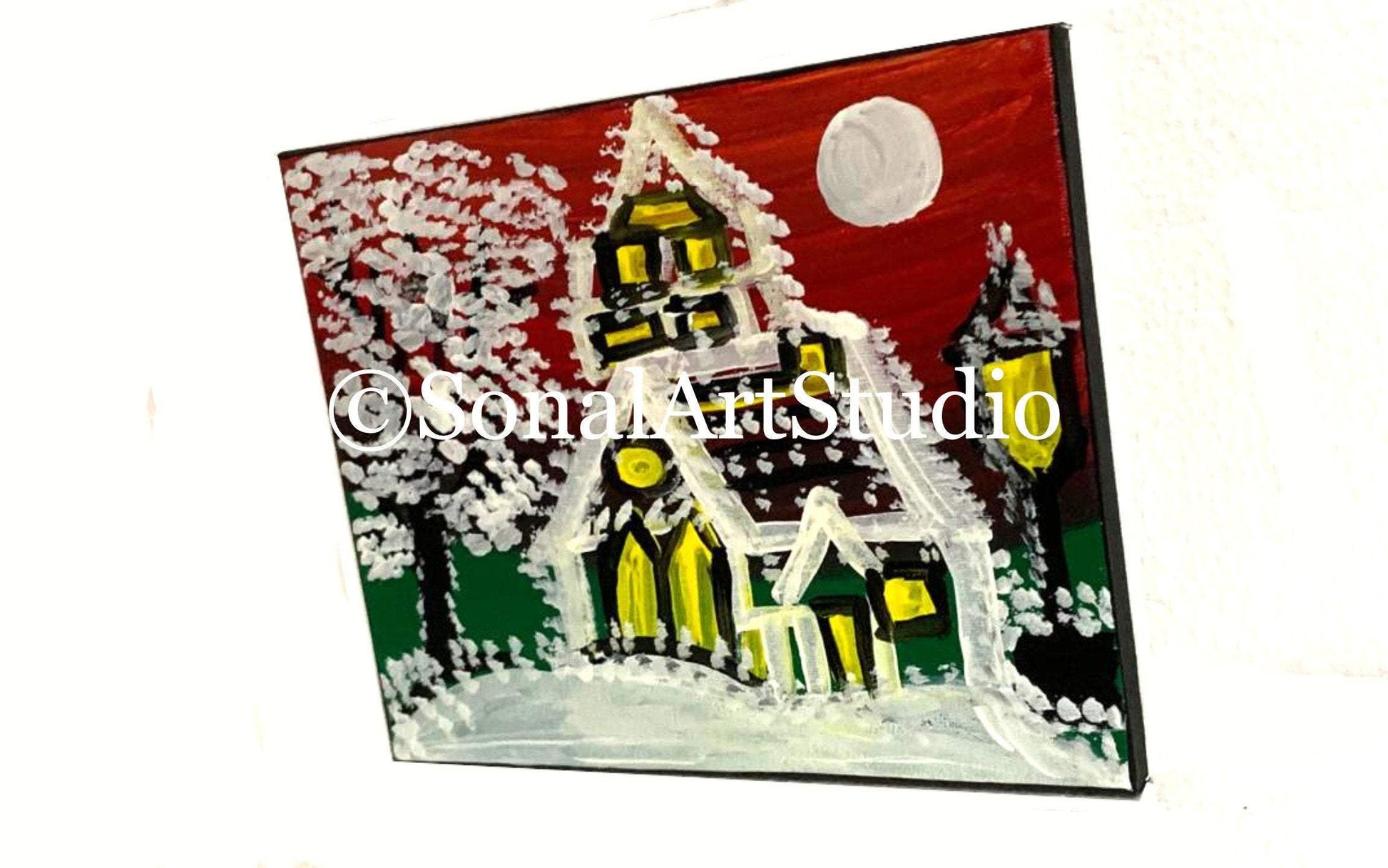 Snowy Winter House - SonalArtStudio